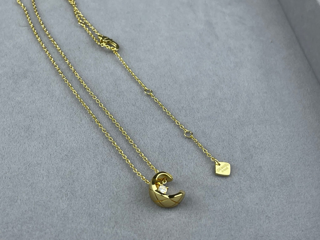 Crescent Moon Single Crystal Pendant Necklace