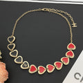 Red Enamel Heart Link Chain Necklace