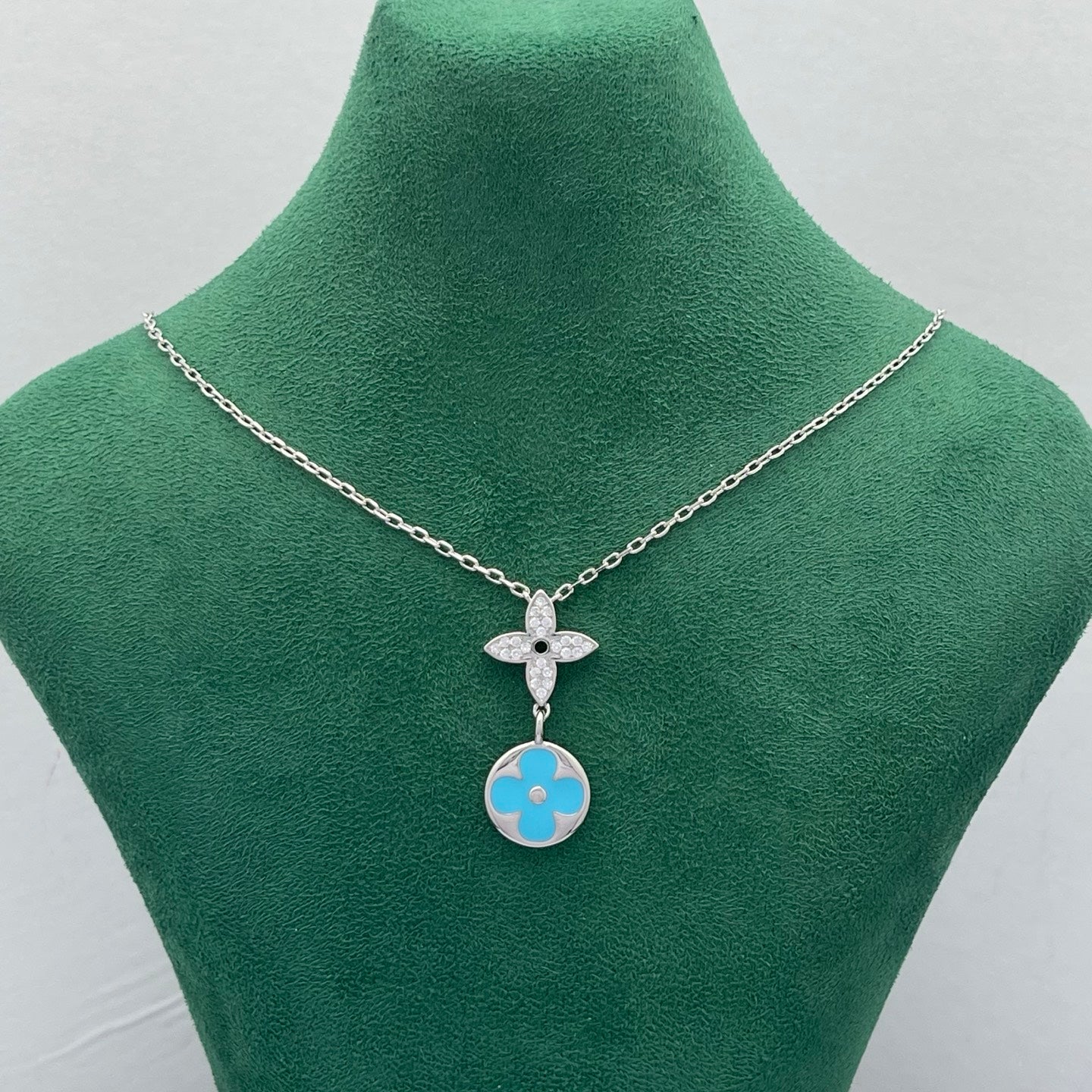 Pavé Star & Enamel Floral Double Drop Necklace
