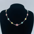 Silver Multicolor Enamel Logo Charm Chain Jewelry Set
