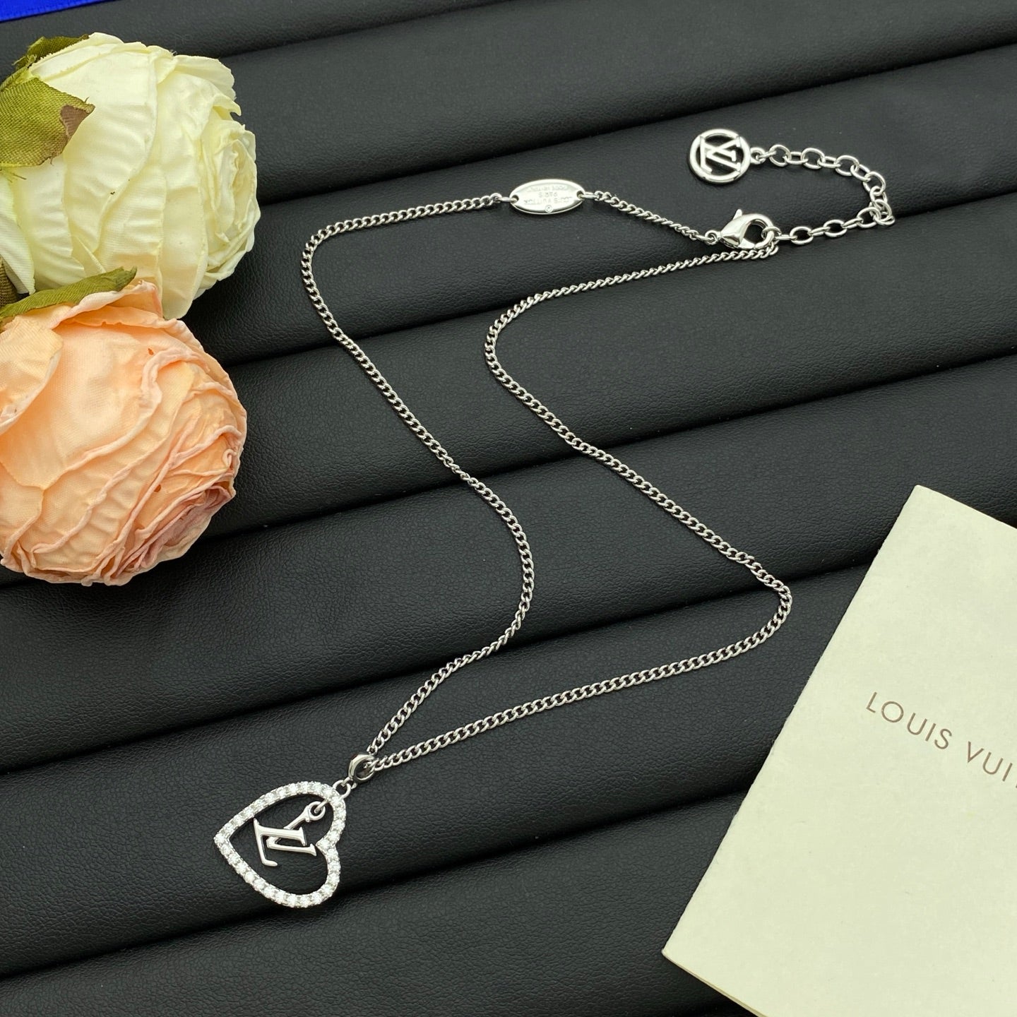 Pavé Open Heart Letter Charm Cuban Chain Necklace