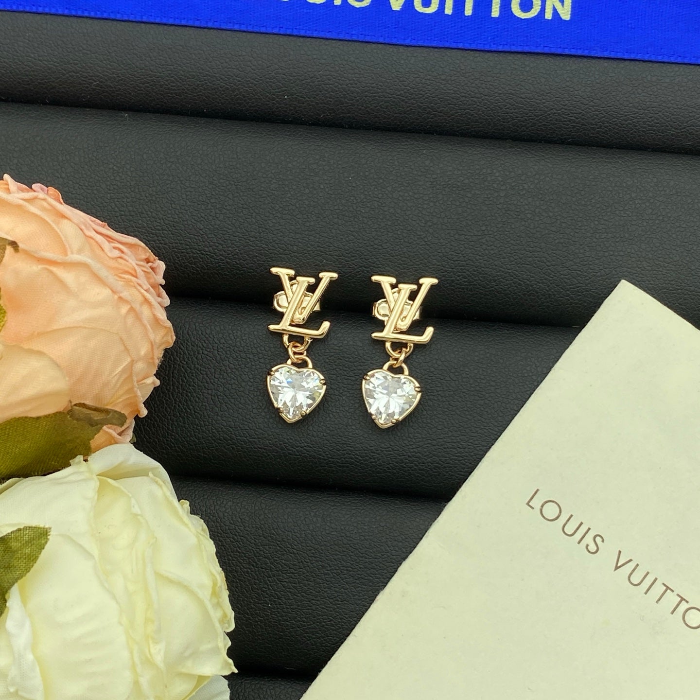 Crystal Heart Drop Letter Charm Necklace & Earring Set