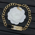 Black Enamel ID Bar CC Logo Chunky Curb Chain Bracelet – White & Pink CC