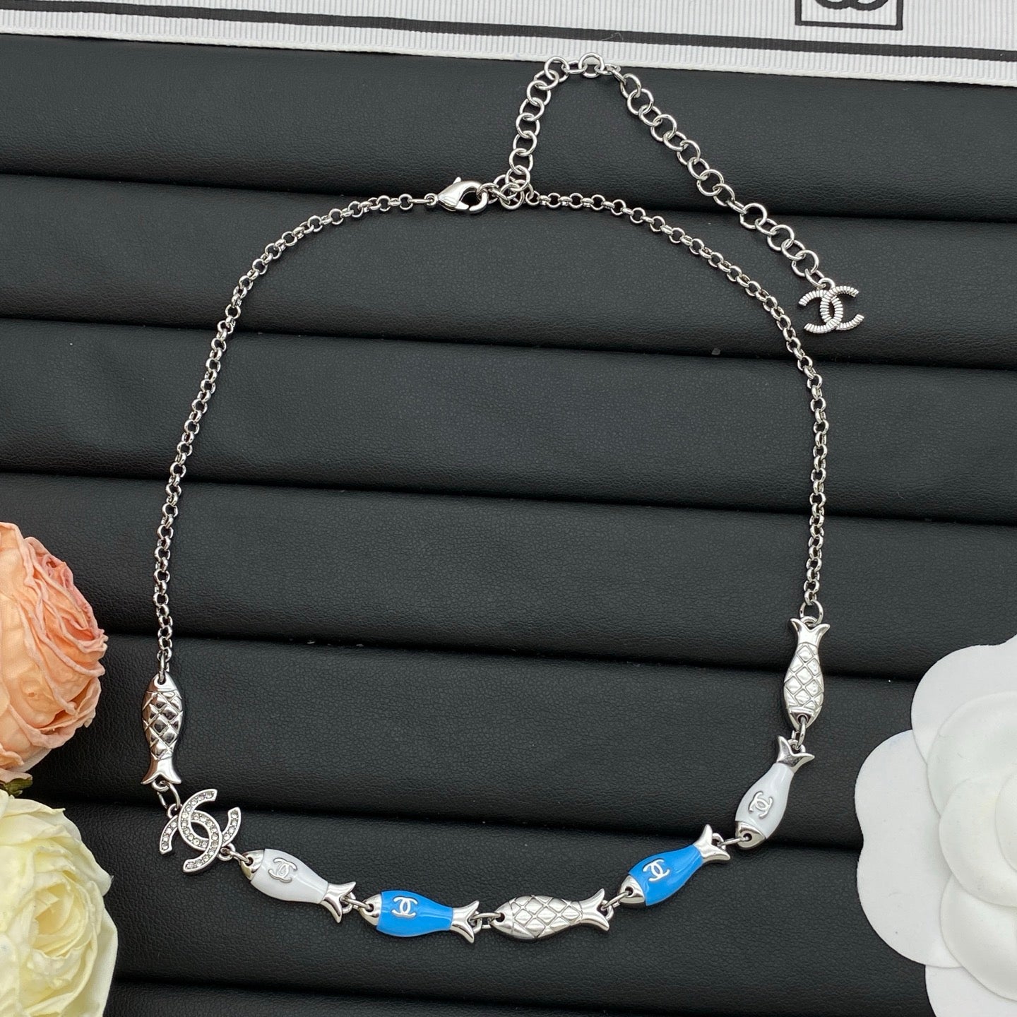 Enamel Fish Charm Chain Necklace – Gold & Silver Duo Set