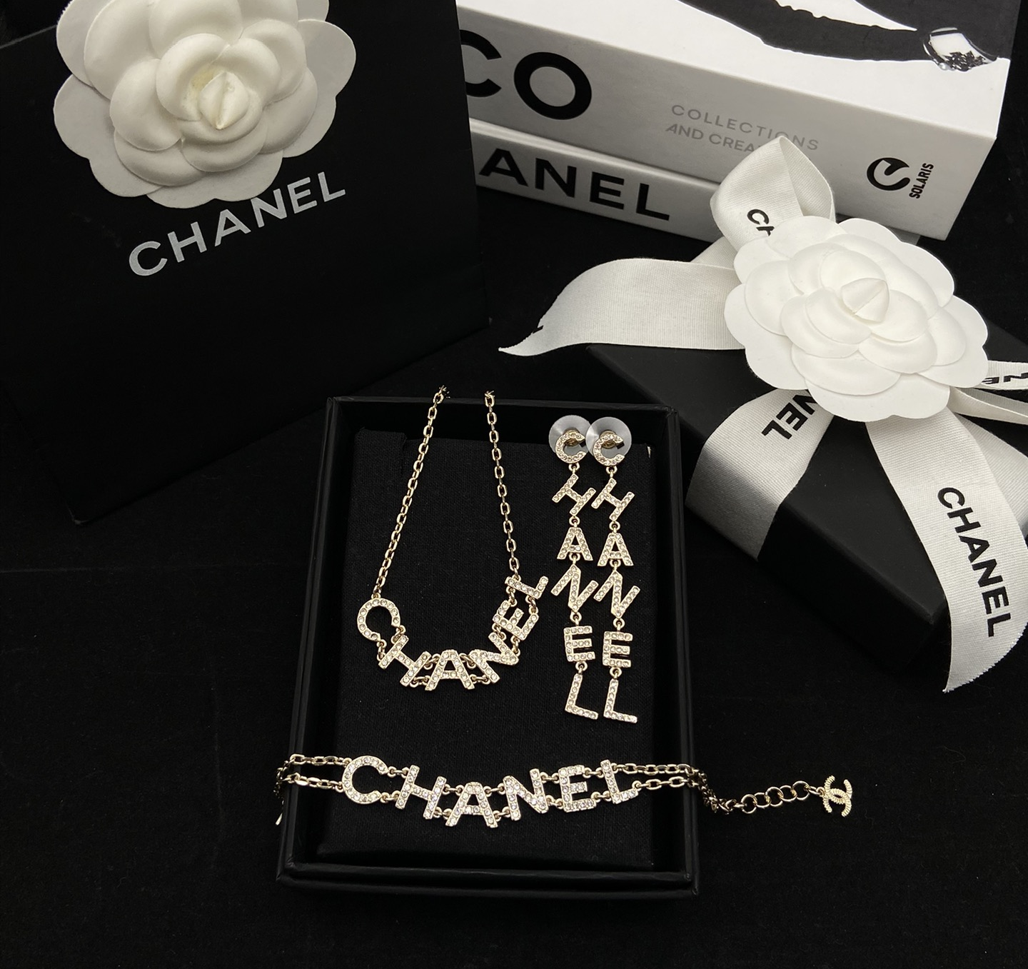 Crystal Letter Charm Jewelry Set – Necklace, Earrings & Bracelet