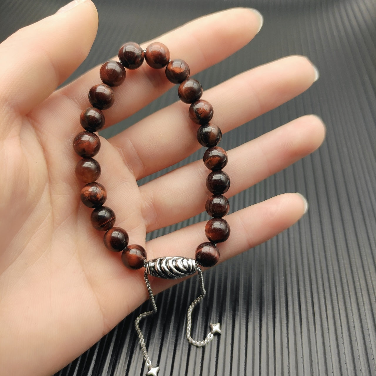 Natural Gemstone Bead Stretch Bracelet with Star Charm
