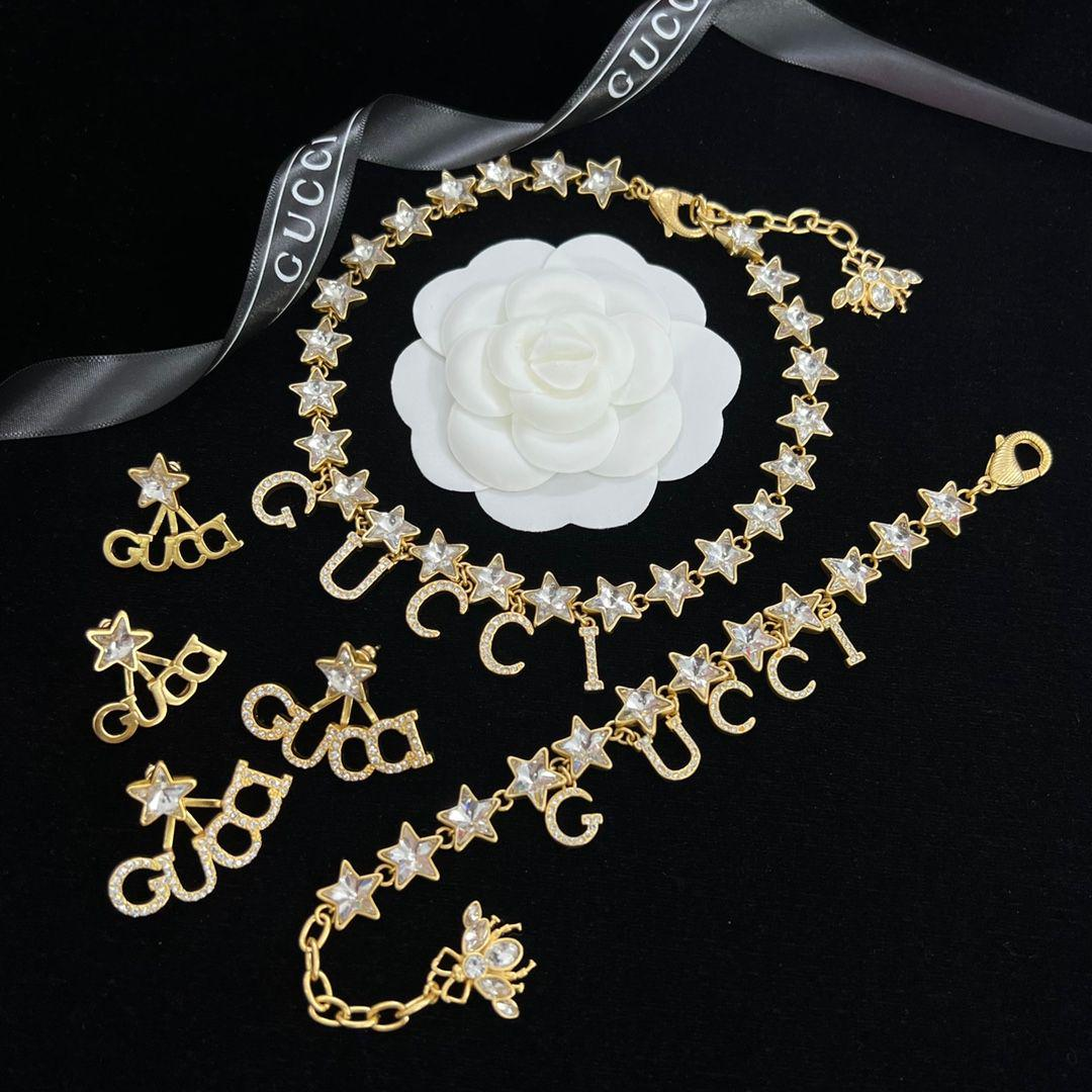 Gold Crystal Star Spell-Out Letter Jewelry Set