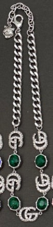 Crimson Crystal Pavé Logo Station Necklace & Bracelet Set with Drop Earrings